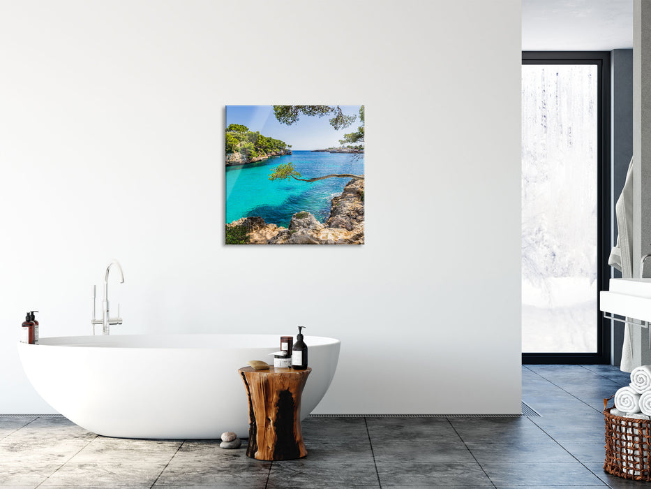 Mallorca Bay Cove, Glasbild Quadratisch