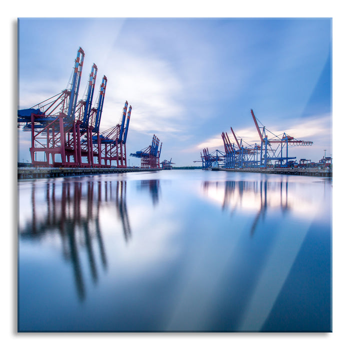 Pixxprint Hafen im Abendschein, Glasbild Quadratisch