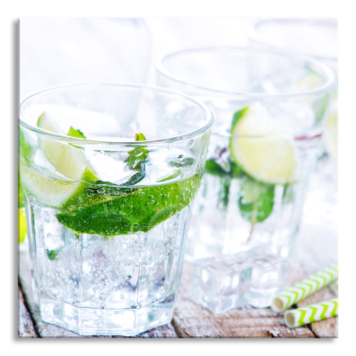 Mojito-Gläser mit Minze, Glasbild Quadratisch