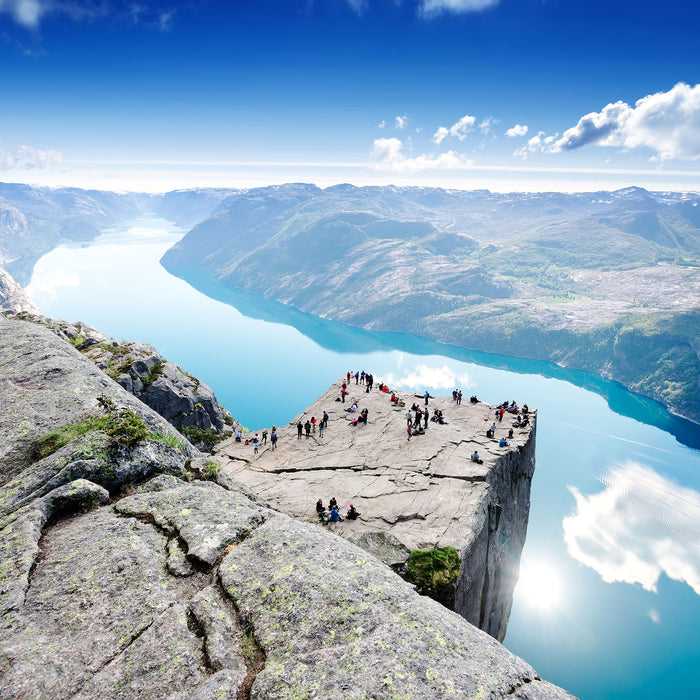 Preikestolen Lysefjord Norwegen, Glasbild Quadratisch