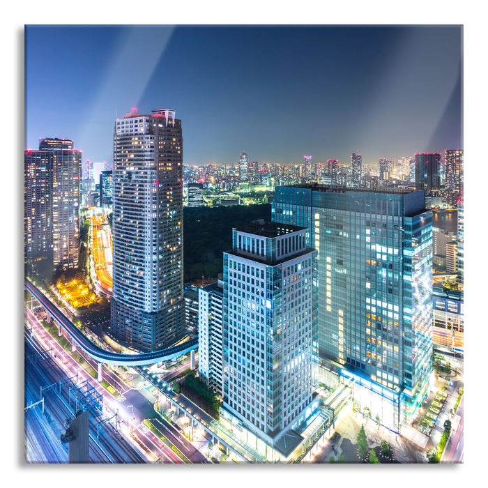 Pixxprint Moderne Architektur in Tokio, Glasbild Quadratisch