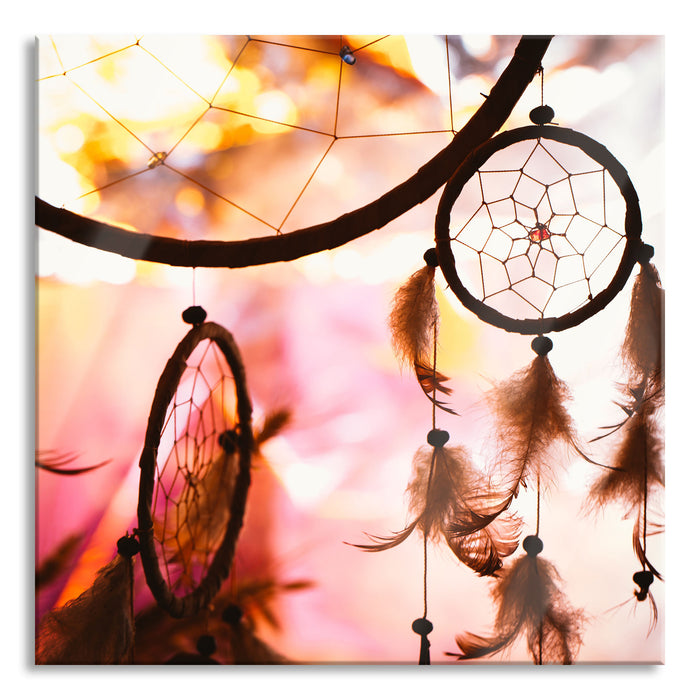 Pixxprint Traumfänger bei Sonnenuntergang, Glasbild Quadratisch
