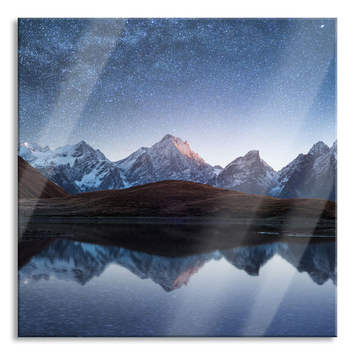 Sternenhimmel über dem Gebirge, Glasbild Quadratisch