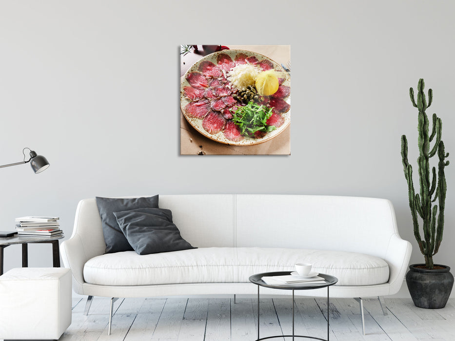 appetitliches Carpaccio, Glasbild Quadratisch