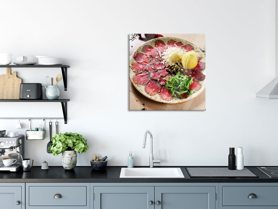 appetitliches Carpaccio, Glasbild Quadratisch