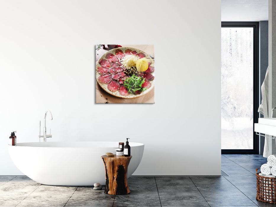 appetitliches Carpaccio, Glasbild Quadratisch