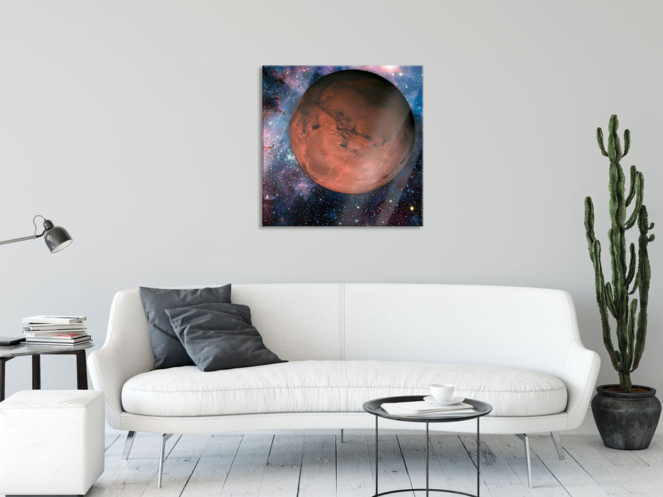 Mars im Weltall, Glasbild Quadratisch