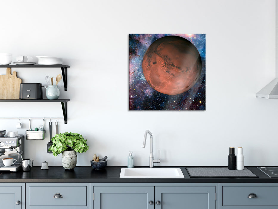 Mars im Weltall, Glasbild Quadratisch