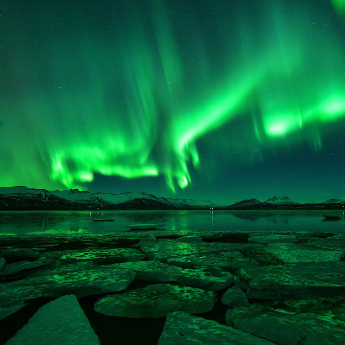 Polarlicht am Himmel, Glasbild Quadratisch