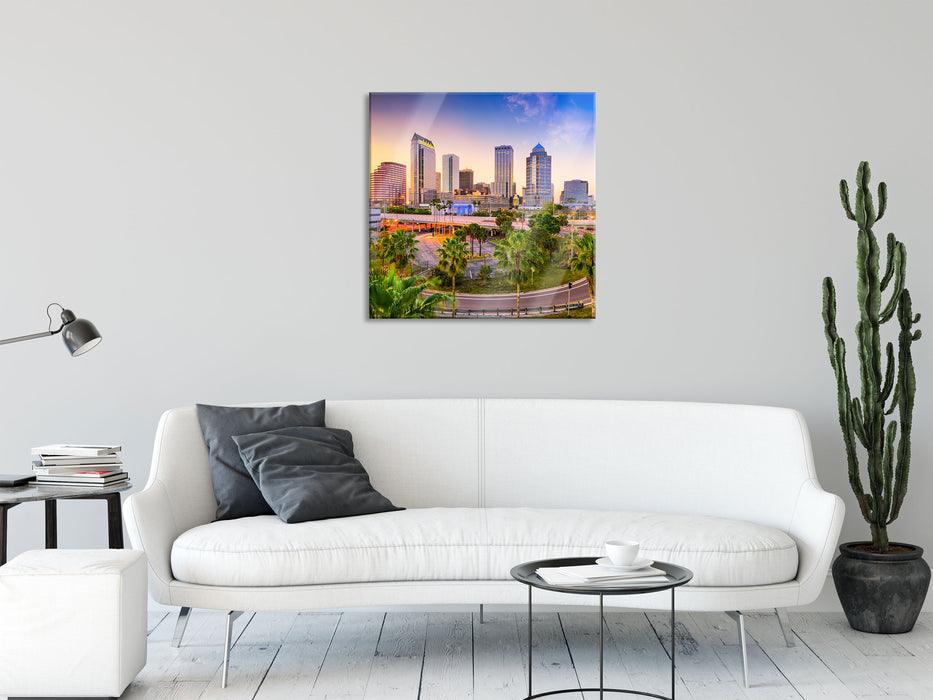 Skyline in den USA, Glasbild Quadratisch