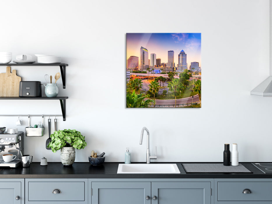 Skyline in den USA, Glasbild Quadratisch