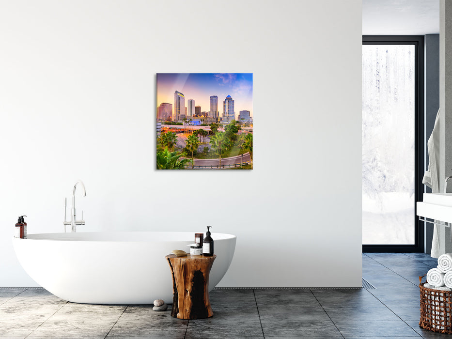 Skyline in den USA, Glasbild Quadratisch