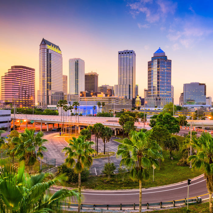 Skyline in den USA, Glasbild Quadratisch