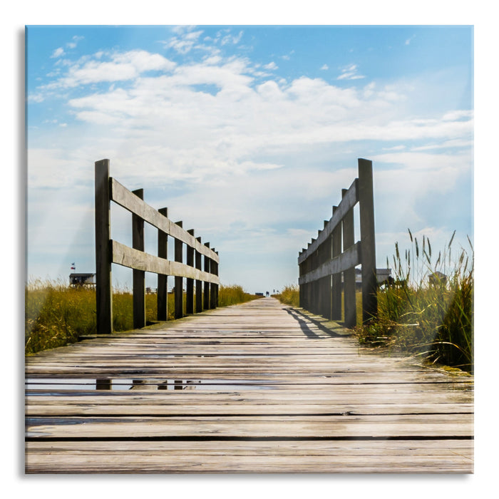 Steg in der Landschaft, Glasbild Quadratisch