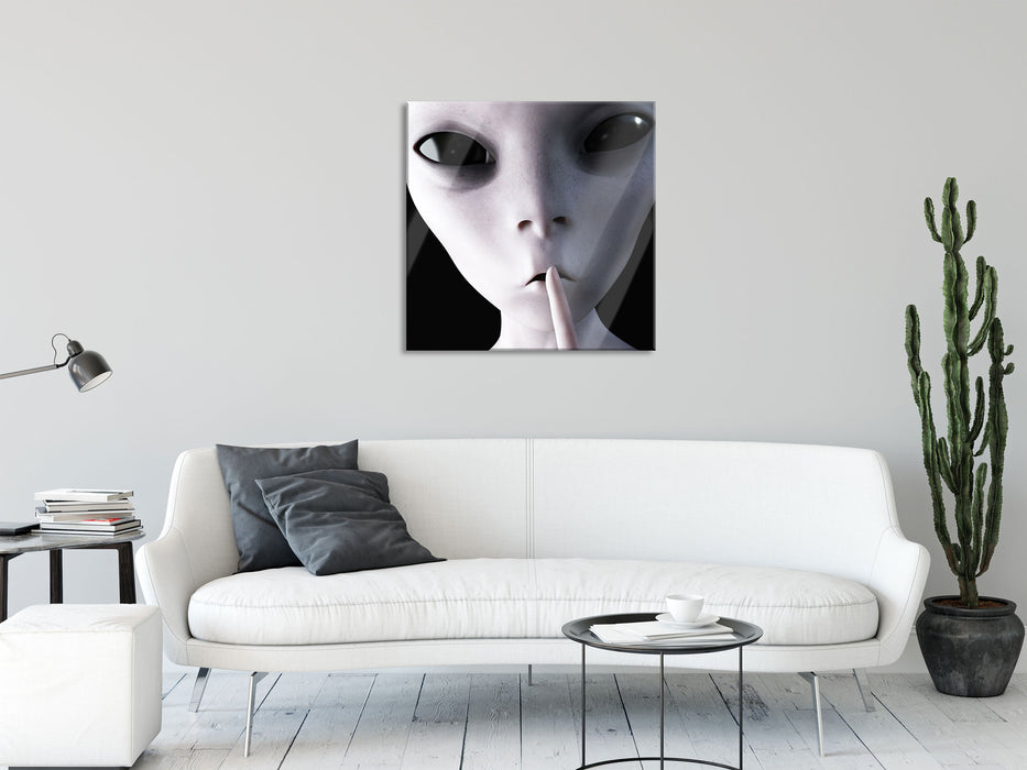 Alien - nicht reden, Glasbild Quadratisch