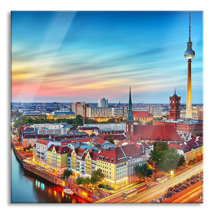 Berlin City Panorama, Glasbild Quadratisch