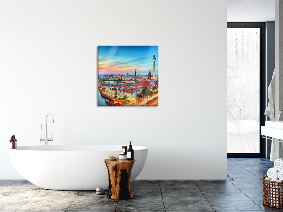 Berlin City Panorama, Glasbild Quadratisch