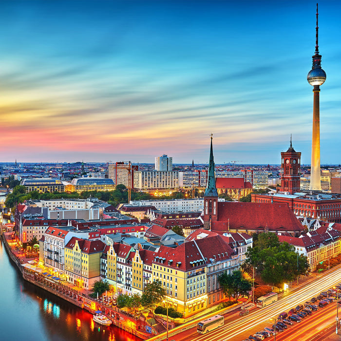 Berlin City Panorama, Glasbild Quadratisch