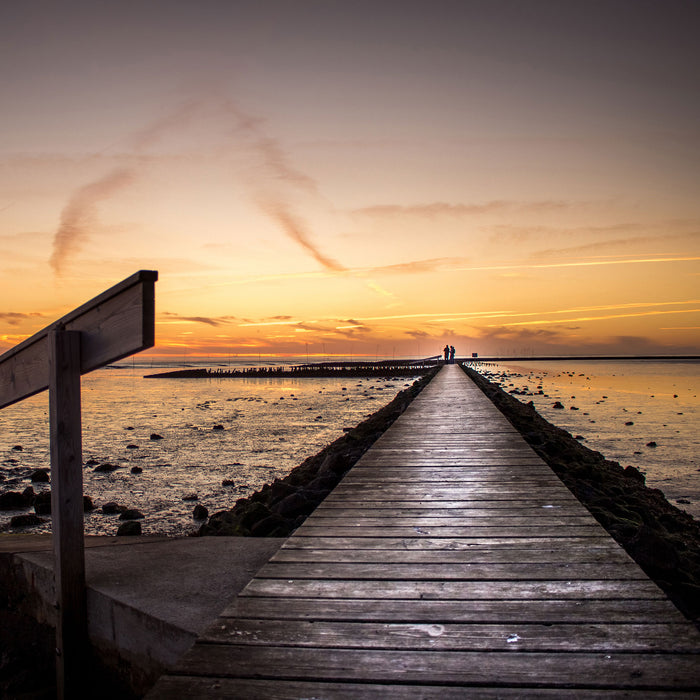 langer Steg an der Nordsee, Glasbild Quadratisch