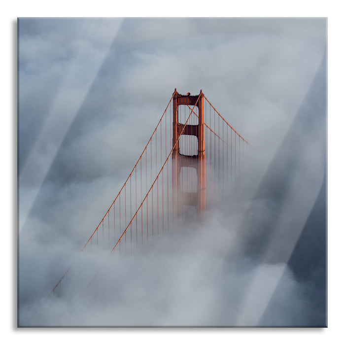 Pixxprint Golden Gate Bridge über den Wolken, Glasbild Quadratisch