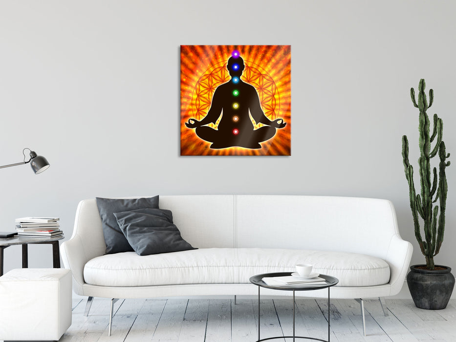 Meditation mit den 7 Chakren, Glasbild Quadratisch