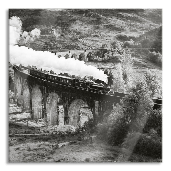 Pixxprint Lokomotive Glenfinnan Viadukt, Glasbild Quadratisch