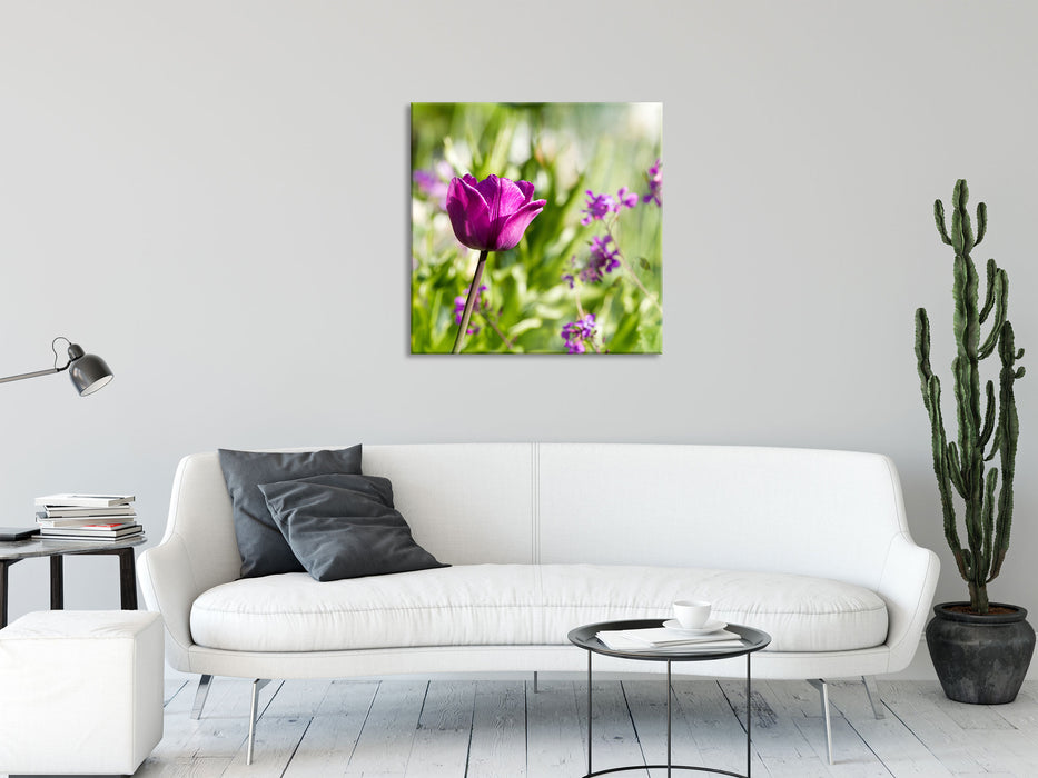 Blumen im Sonnenschein, Glasbild Quadratisch