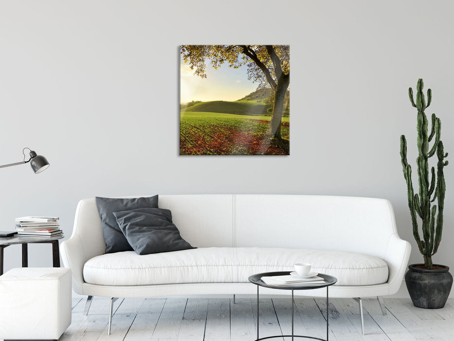 Landschaft im Herbst, Glasbild Quadratisch