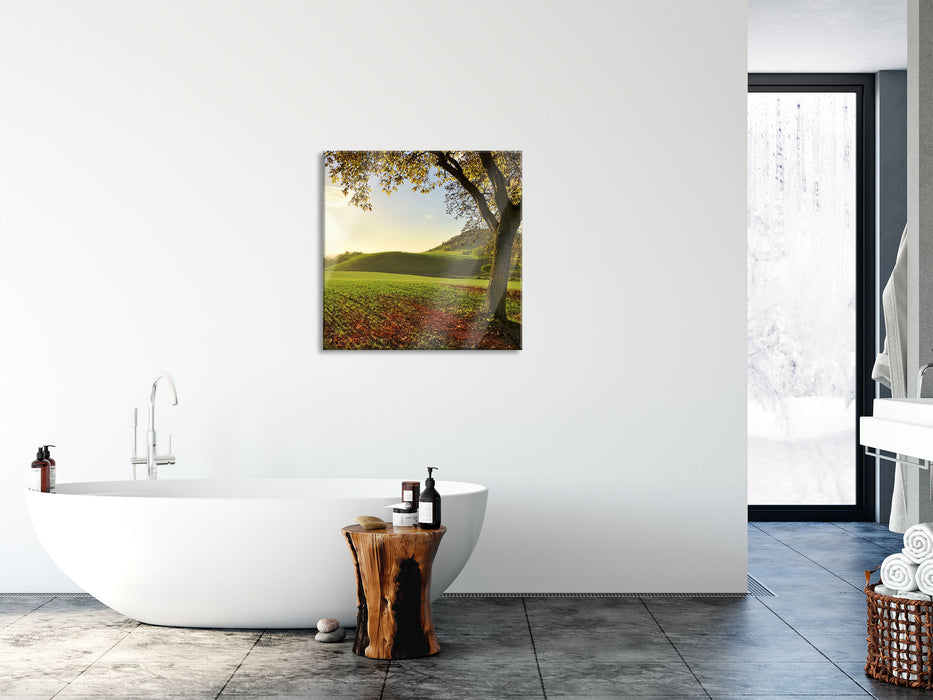 Landschaft im Herbst, Glasbild Quadratisch