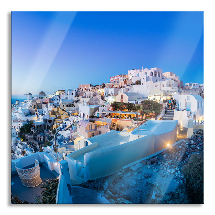 Oia Dorf Santorin, Glasbild Quadratisch