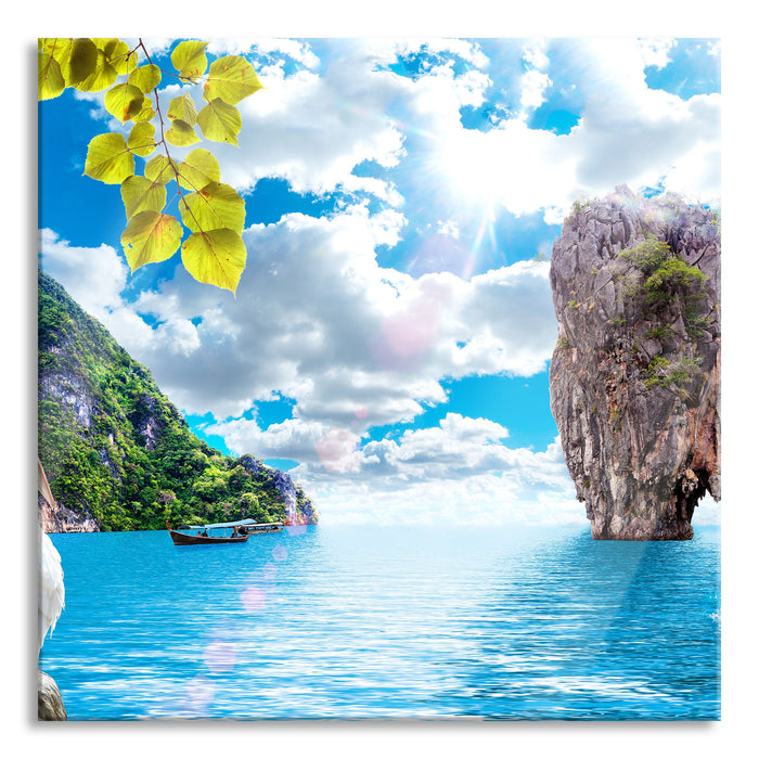 Pixxprint traumhafte Urlaubslandschaft, Glasbild Quadratisch