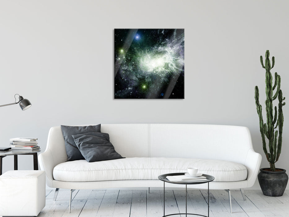 ferne Galaxie im Sternenstaub, Glasbild Quadratisch