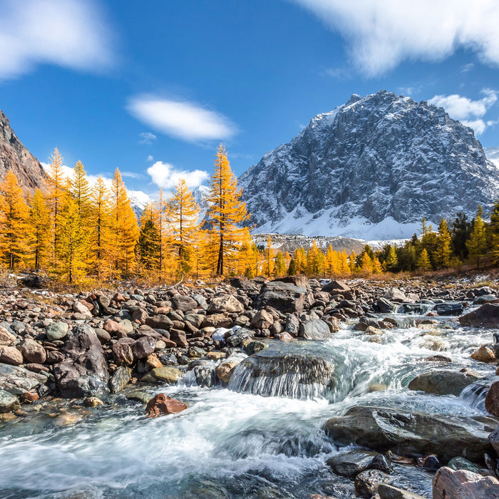 kleiner Fluss im Gebirge, Glasbild Quadratisch