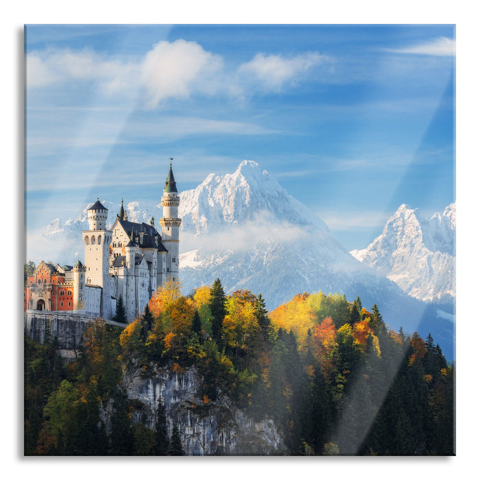 Pixxprint Schloss Neuschwanstein Herbst, Glasbild Quadratisch