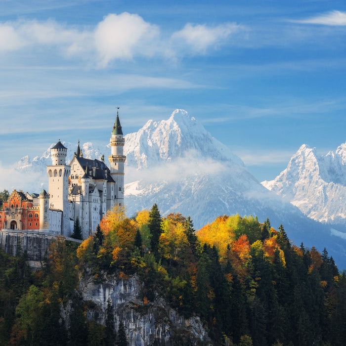 Schloss Neuschwanstein Herbst, Glasbild Quadratisch