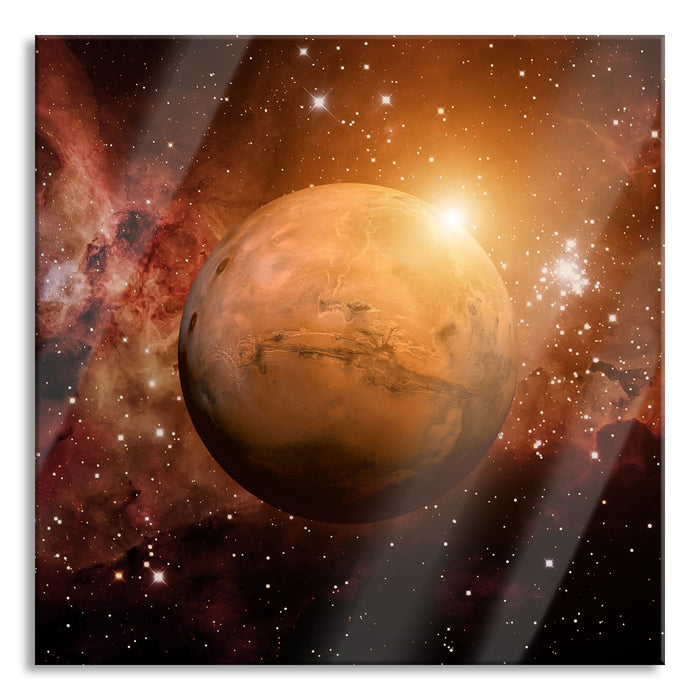 Pixxprint Planet Mars im Universum, Glasbild Quadratisch