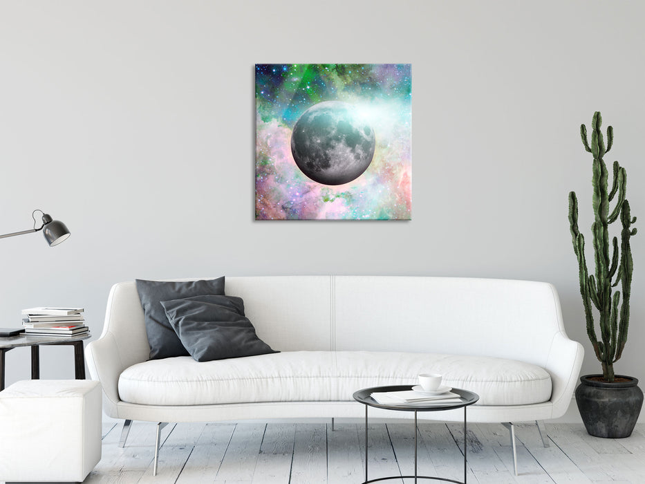 unser Mond im Sternenstaub, Glasbild Quadratisch