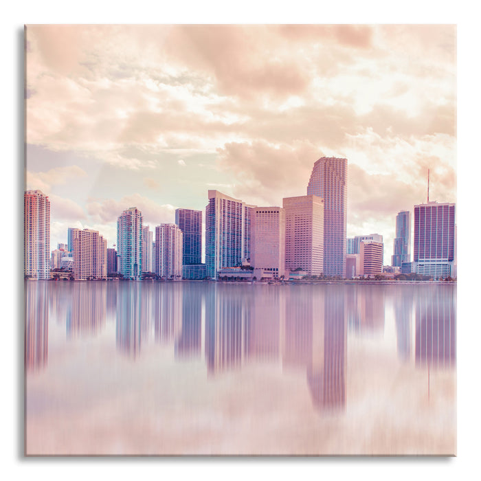 Pixxprint Miami Florida Skyline, Glasbild Quadratisch