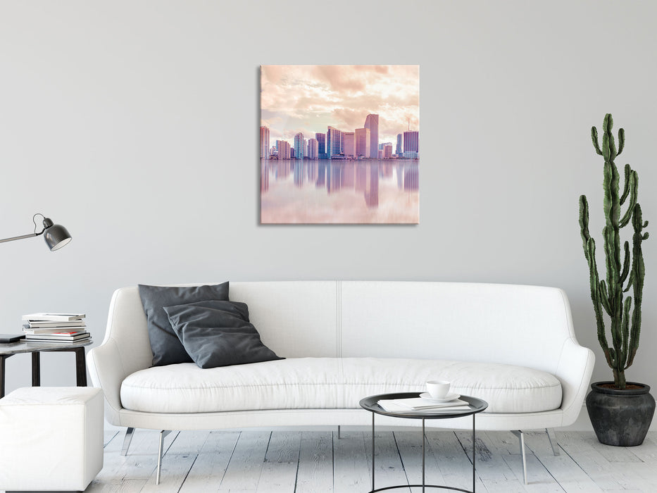 Miami Florida Skyline, Glasbild Quadratisch