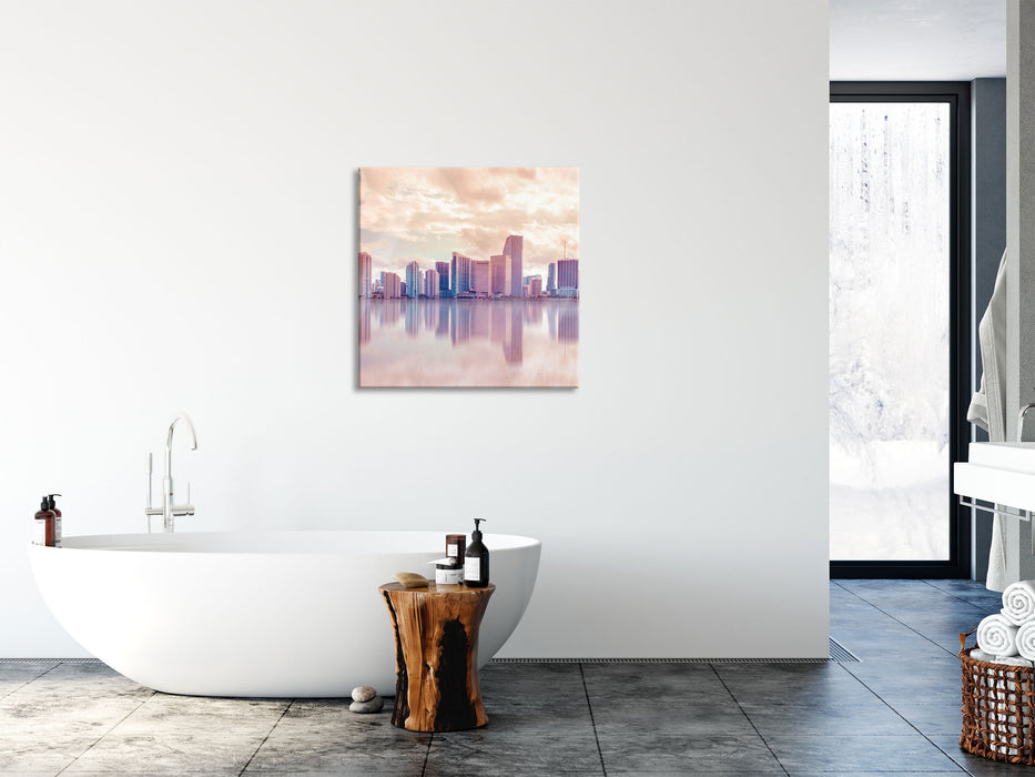 Miami Florida Skyline, Glasbild Quadratisch