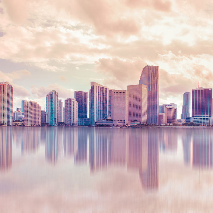 Miami Florida Skyline, Glasbild Quadratisch