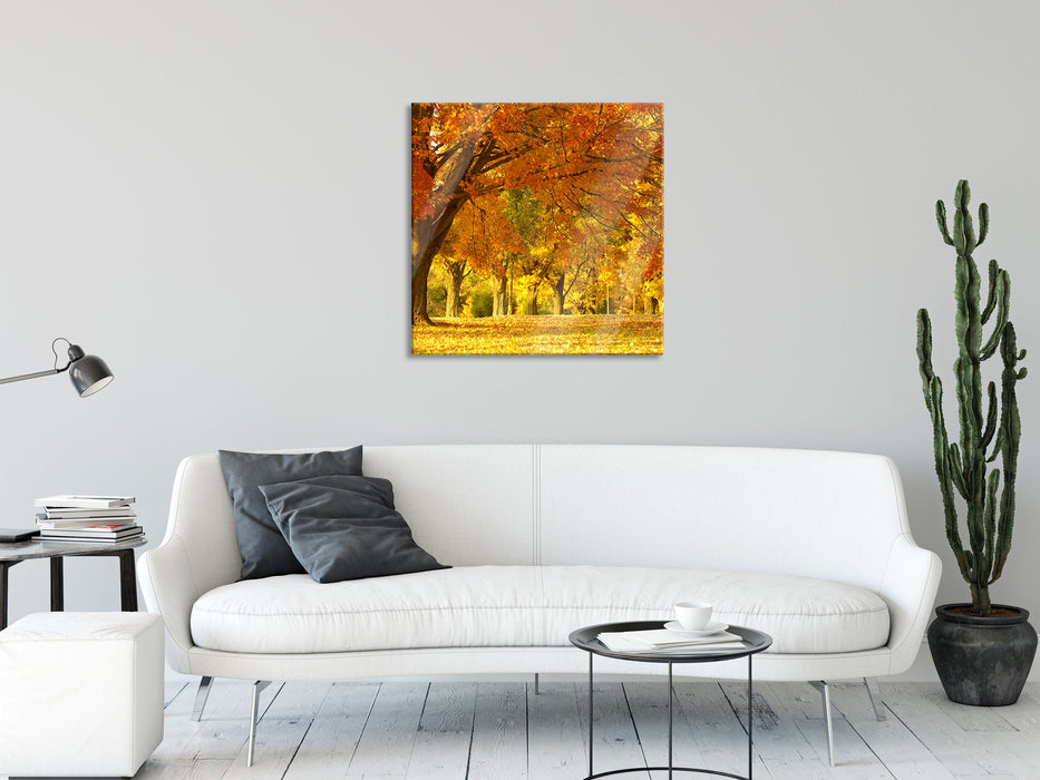 schöne Herbstlandschaft, Glasbild Quadratisch