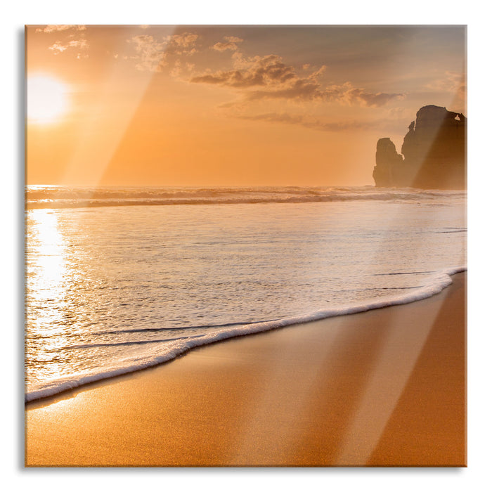 Pixxprint Sonnenuntergang Ozean, Glasbild Quadratisch