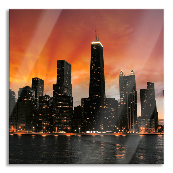 Pixxprint Chicago-Wolkenkratzer-Silhouette, Glasbild Quadratisch