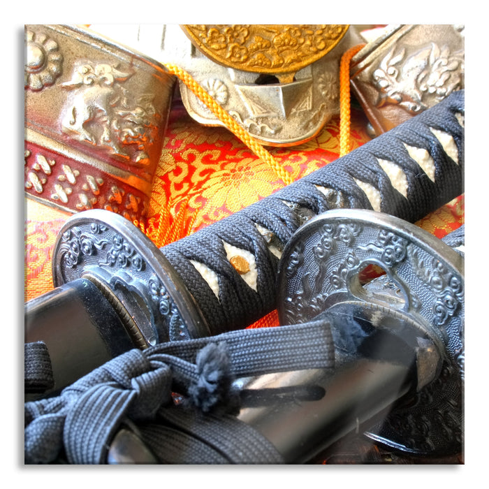 Pixxprint edle Samurai-Schwerter, Glasbild Quadratisch