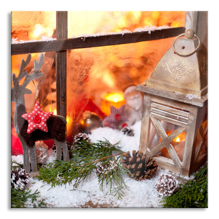 Pixxprint weihnachtlich Fensterbrett, Glasbild Quadratisch
