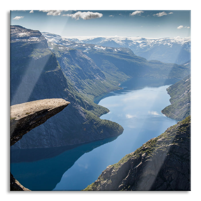 Blick auf wunderschönes Tal, Glasbild Quadratisch