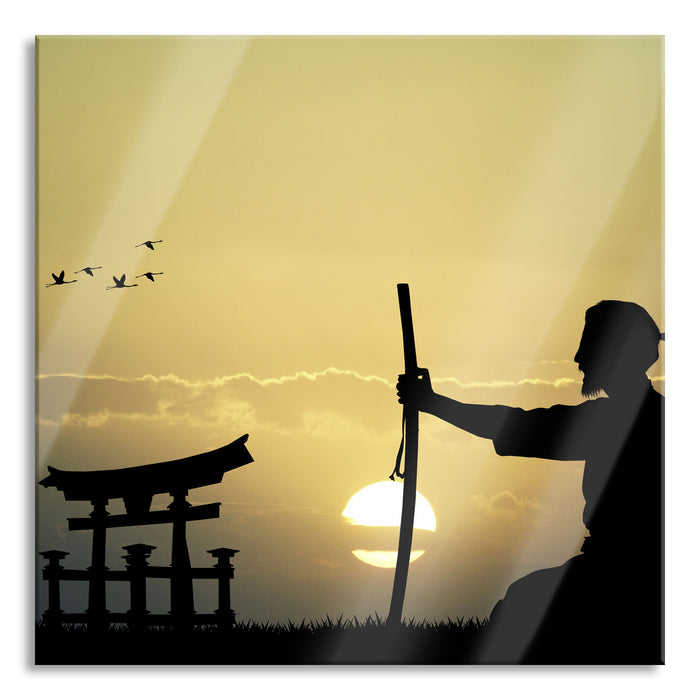 Samurai-Meister vor Horizont, Glasbild Quadratisch