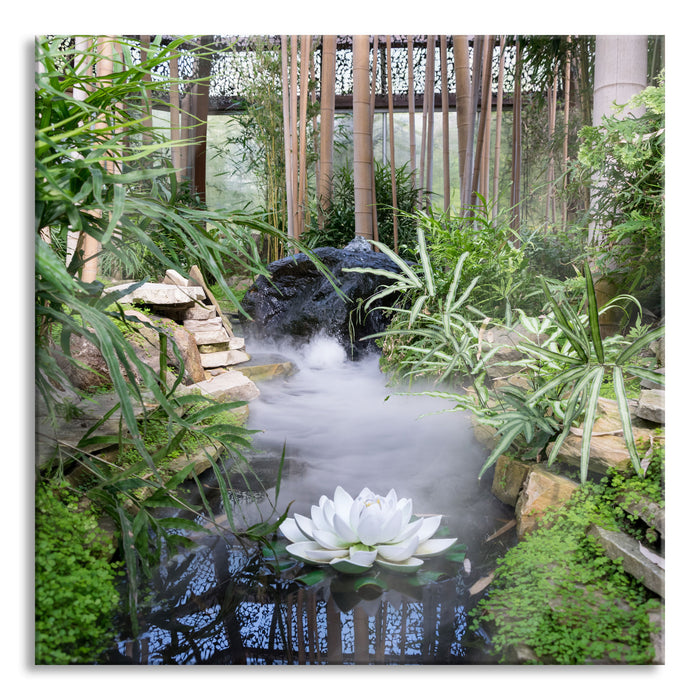 Zen Garten Japan, Glasbild Quadratisch