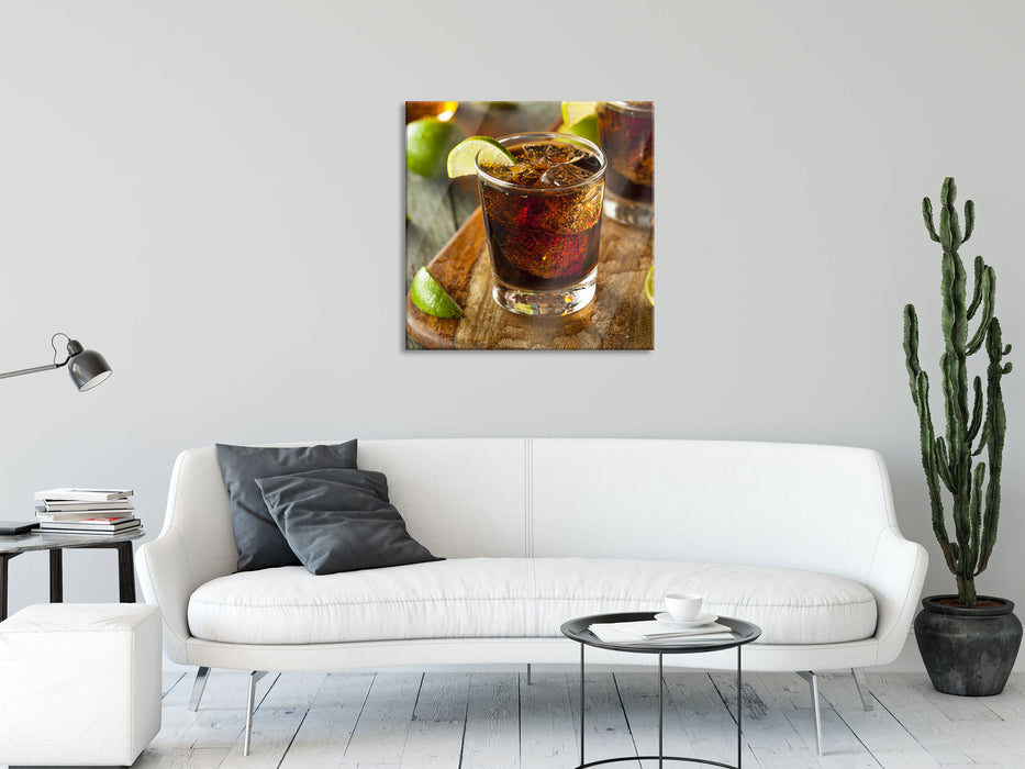 Erfrischender Cuba Libre, Glasbild Quadratisch